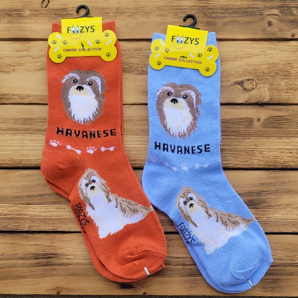 NWT Fozzys Havanese Dog Socks - Burnt Orange and Blue 2 Pair Set - Unisex
